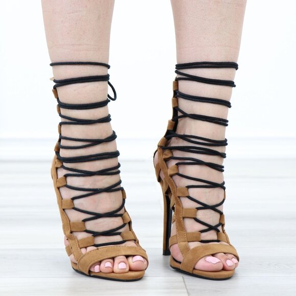 Lace-Up Strappy Gladiator High Heel Sandals - Picture 4 of 11